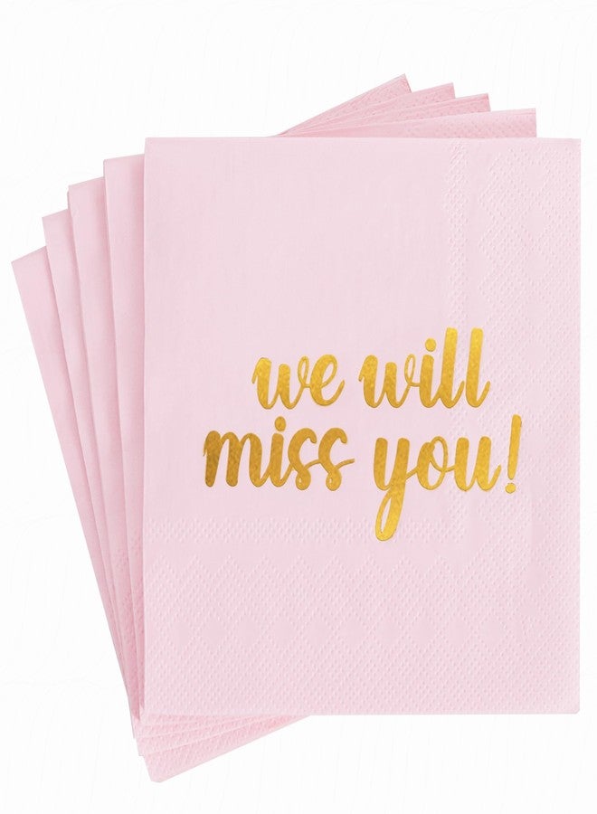 Vuzvuv 50 Pack We Will Miss You Cocktail Napkins - Farewell Party Decorations for Coworkers Leaving, Retirement,Graduation, Military Goodluck & Moving Celebrations(5" Folded 2 Ply-Pink) - Image 1